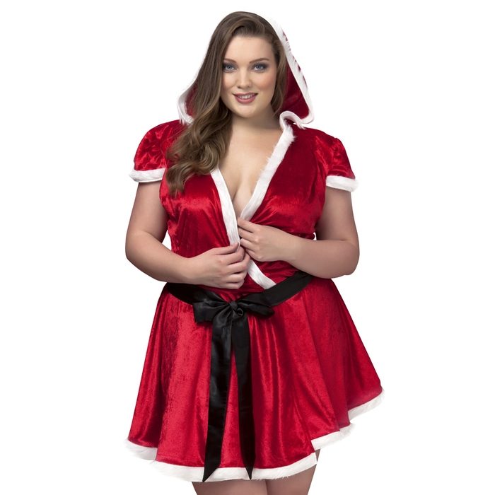 Plus Size Diva Sexy Santa Hooded Wrap Dress - Fever Costumes