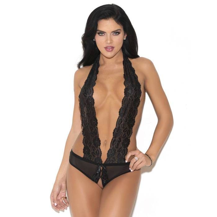 iCollection Halterneck Crotchless Lace Body - iCollection