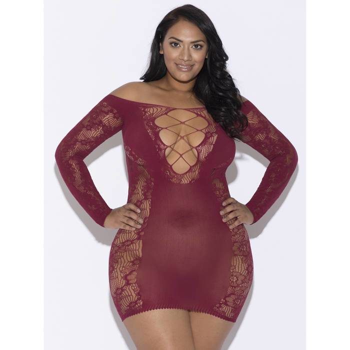 iCollection Plus Size Criss-Cross Front Long Sleeve Mini Dress - iCollection