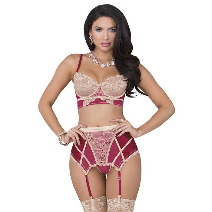 iCollection Raspberry Satin and Lace Bra Set - iCollection